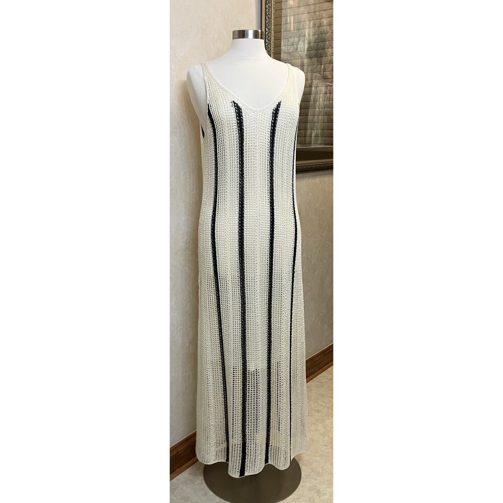 Womens A New Day Open Work Pointelle Maxi Dress Attached Slip Cream Black L